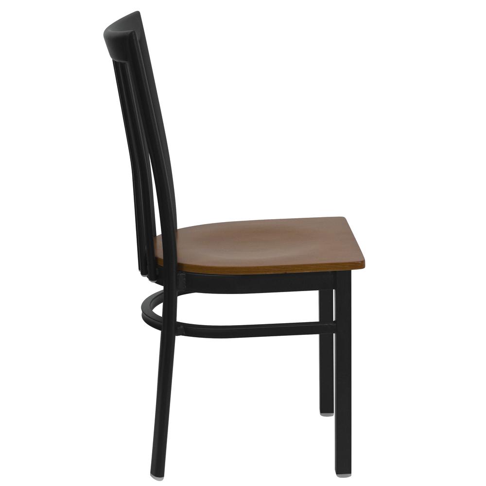 Black School House Back Metal Restaurant Chair - Cherry Wood Seat. Picture 2