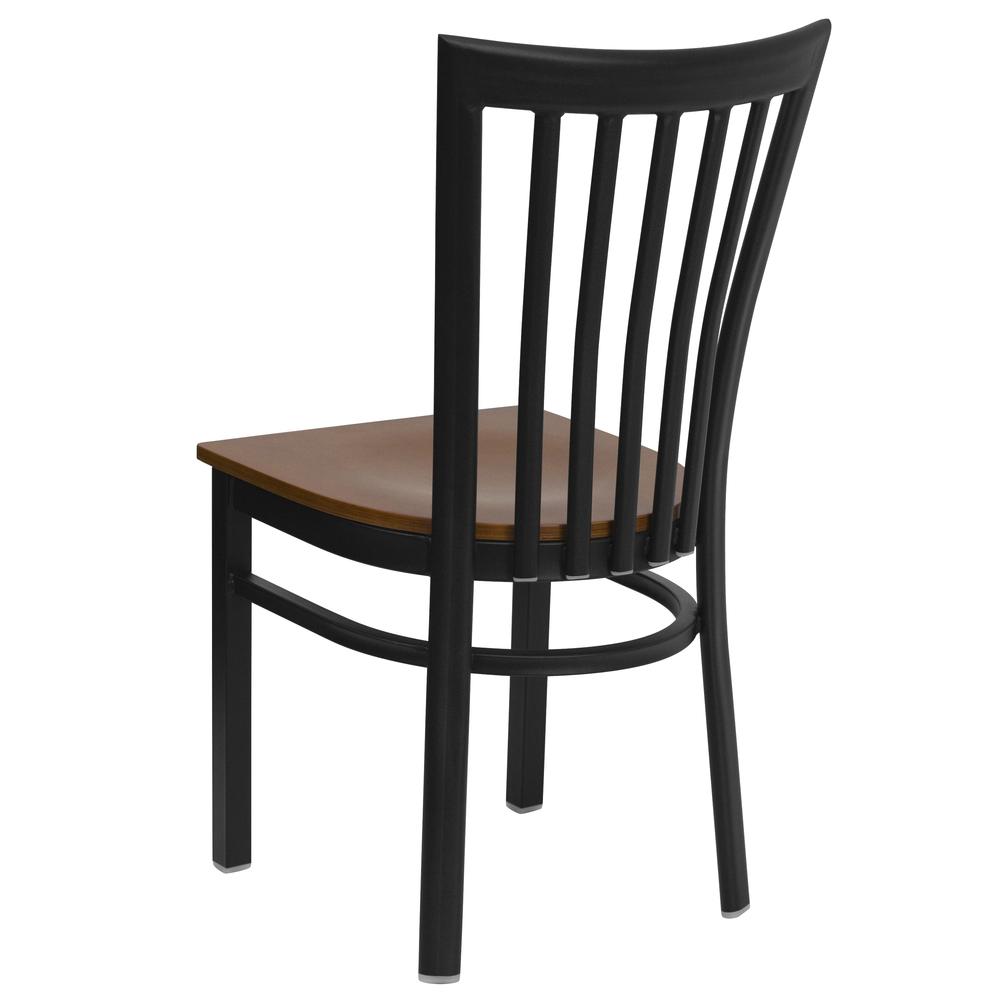 Black School House Back Metal Restaurant Chair - Cherry Wood Seat. Picture 3