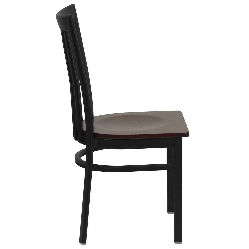 Black School House Back Metal Restaurant Chair - Mahogany Wood Seat. Picture 2