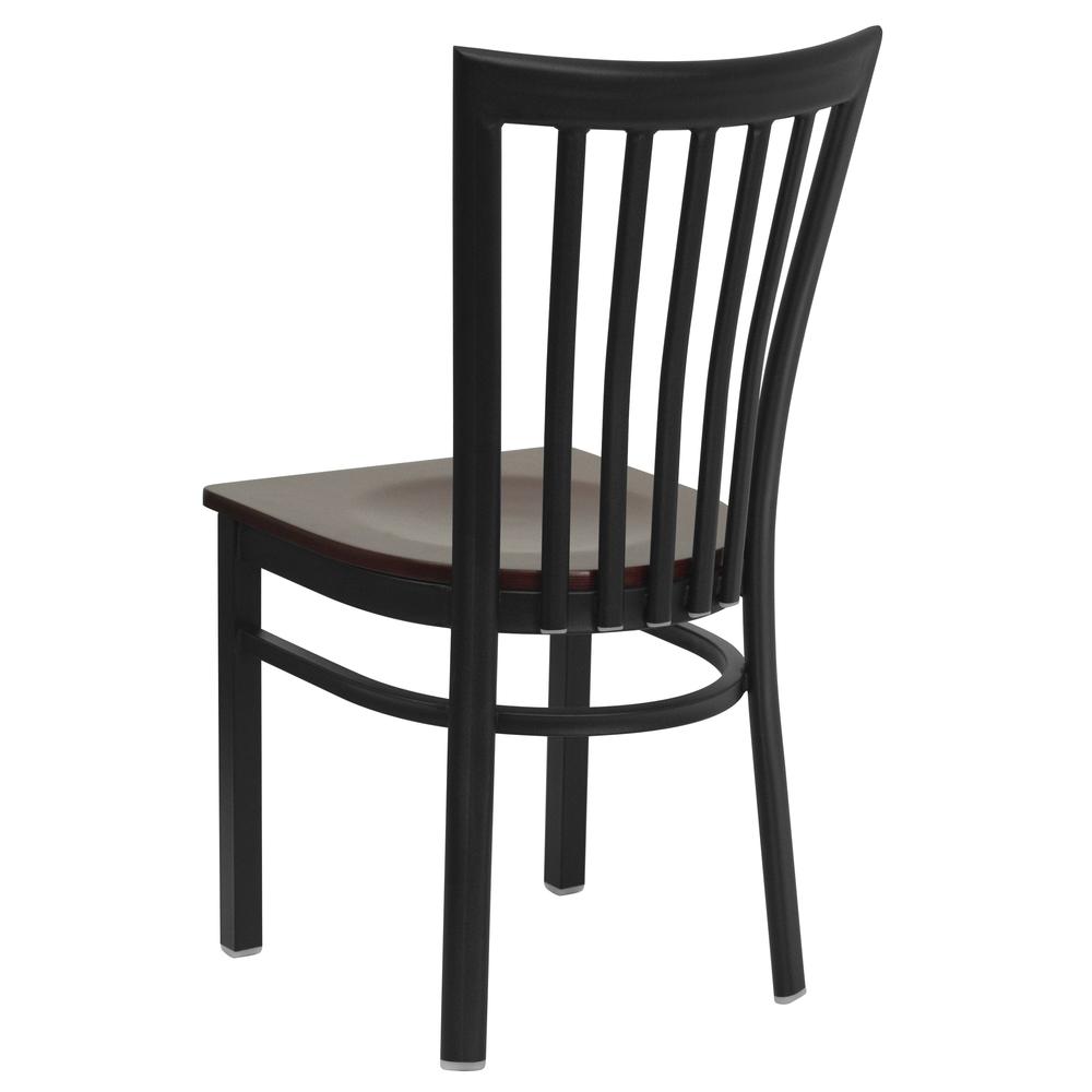 Black School House Back Metal Restaurant Chair - Mahogany Wood Seat. Picture 3