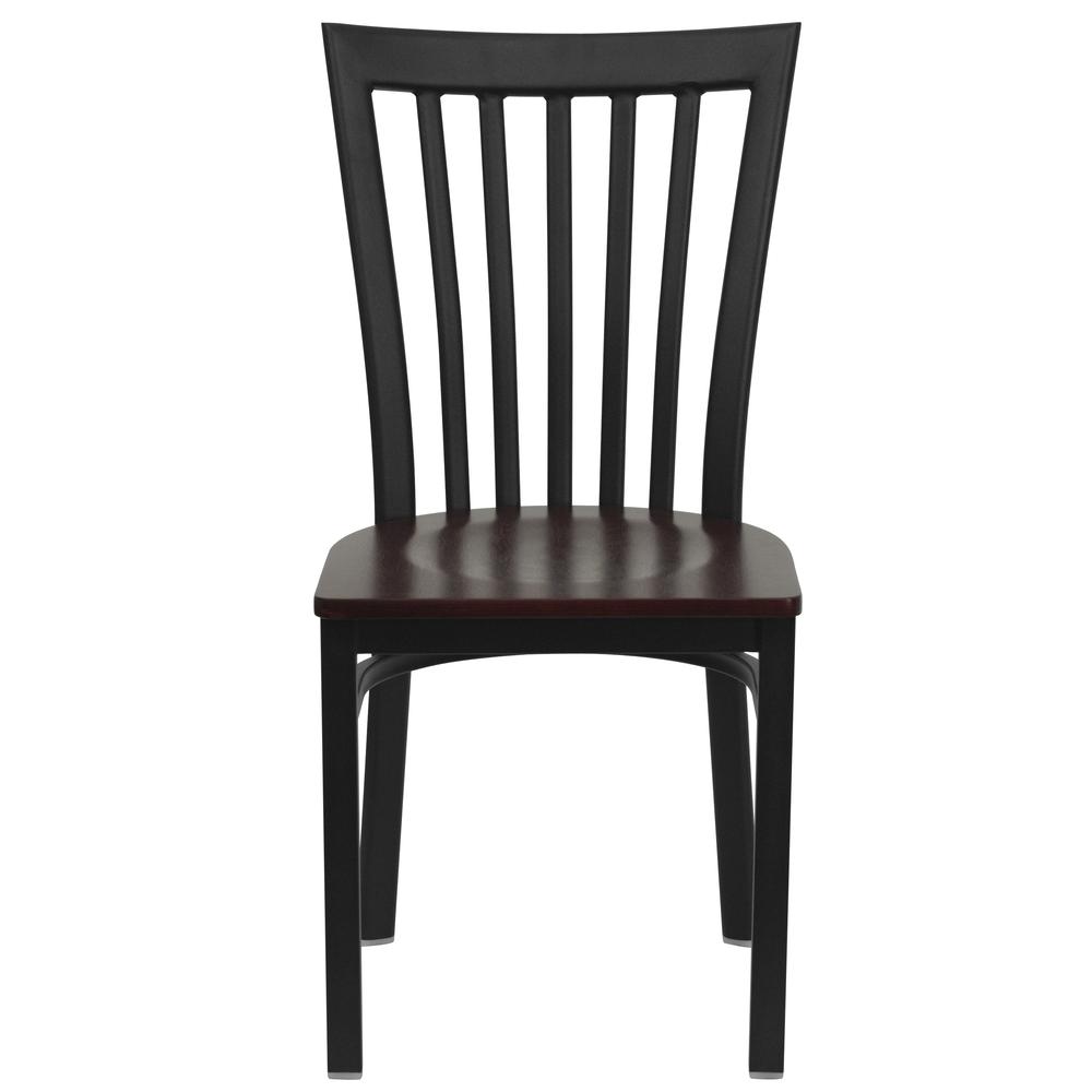Black School House Back Metal Restaurant Chair - Mahogany Wood Seat. Picture 4