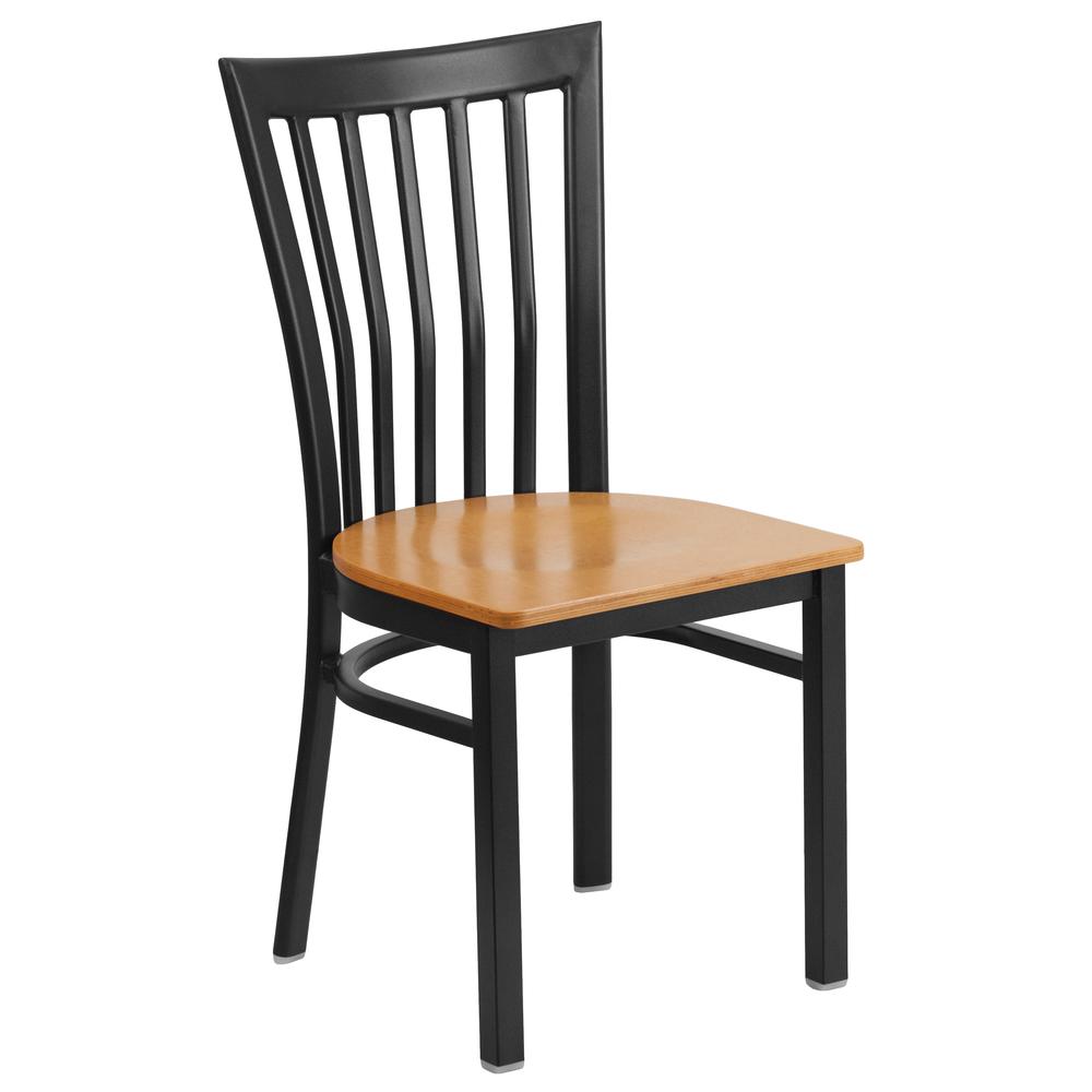 Black School House Back Metal Restaurant Chair - Natural Wood Seat. Picture 1
