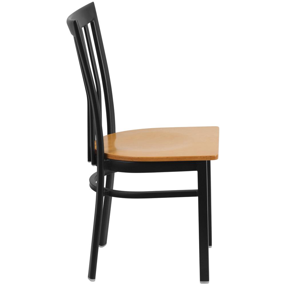 Black School House Back Metal Restaurant Chair - Natural Wood Seat. Picture 2