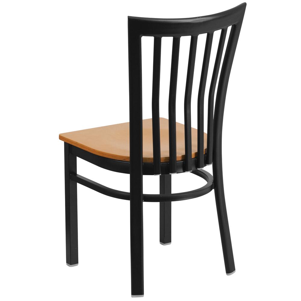 Black School House Back Metal Restaurant Chair - Natural Wood Seat. Picture 3