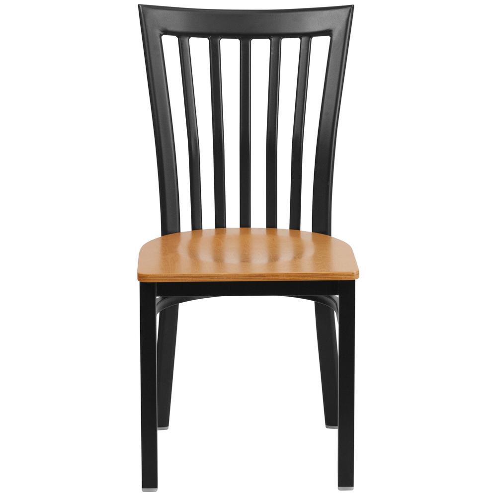 Black School House Back Metal Restaurant Chair - Natural Wood Seat. Picture 4