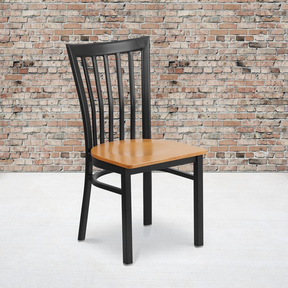 Black School House Back Metal Restaurant Chair - Natural Wood Seat. Picture 5