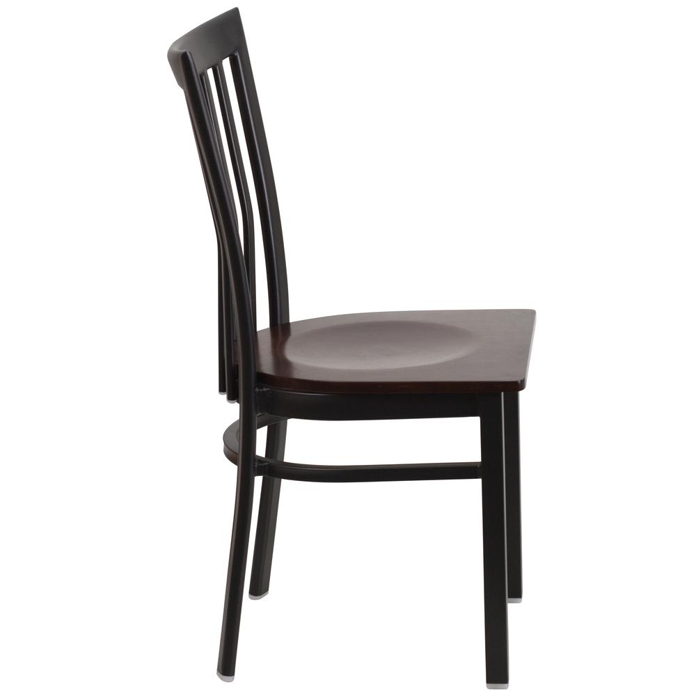 Black School House Back Metal Restaurant Chair - Walnut Wood Seat. Picture 2
