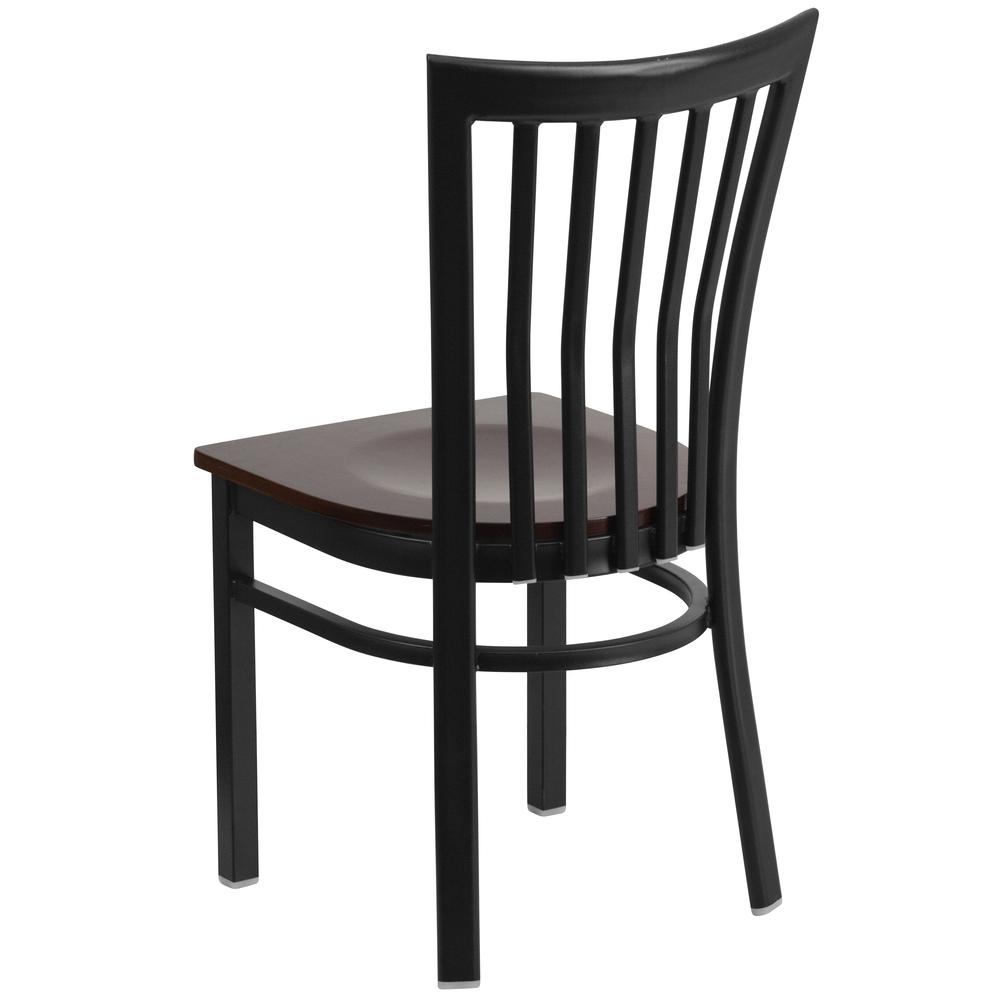 Black School House Back Metal Restaurant Chair - Walnut Wood Seat. Picture 3