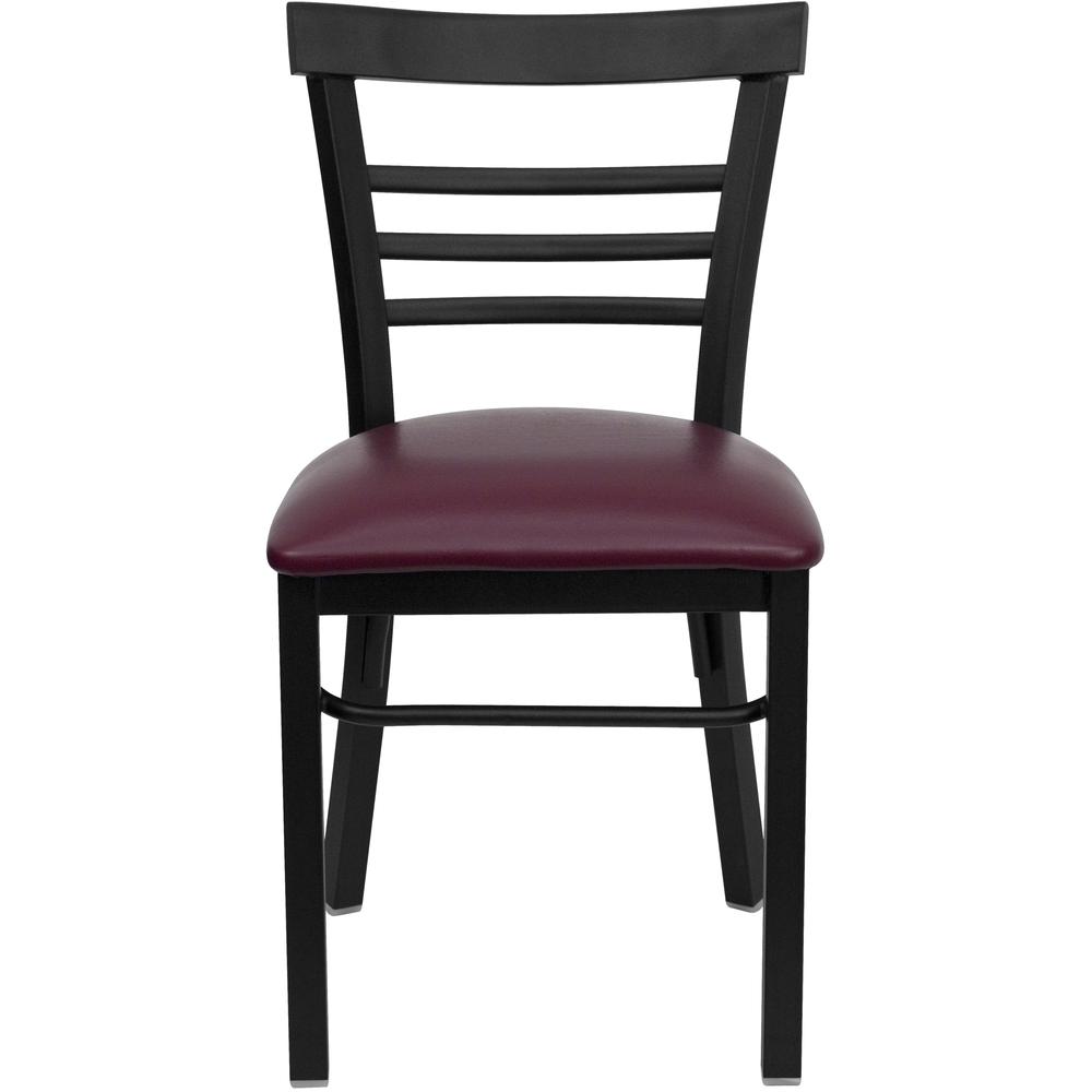 HERCULES Series Black Three-Slat Ladder Back Metal Restaurant Chair - Burgundy Vinyl Seat. Picture 4