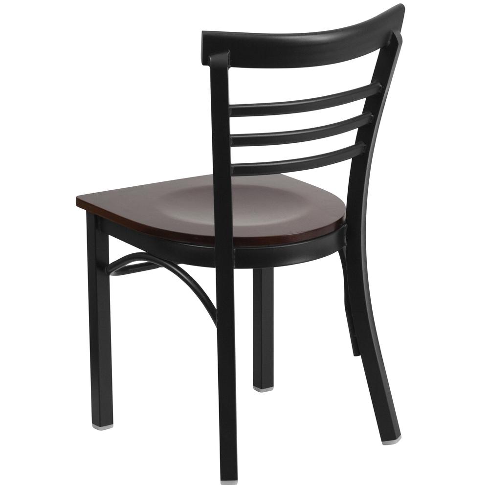HERCULES Series Black Three-Slat Ladder Back Metal Restaurant Chair - Walnut Wood Seat. Picture 3