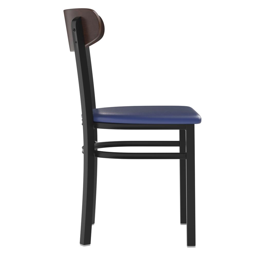 Dining Chair, Wooden Boomerang Back, and Blue Vinyl Seat. Picture 9
