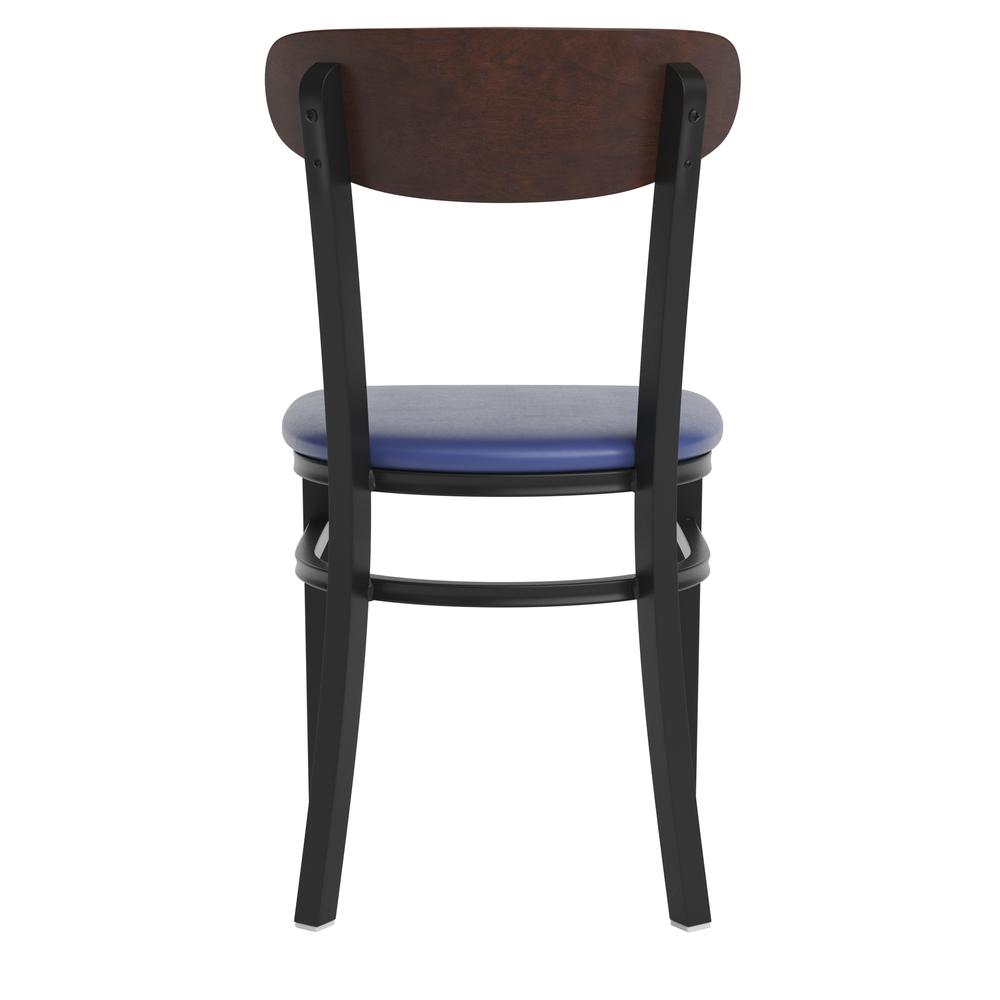 Dining Chair, Wooden Boomerang Back, and Blue Vinyl Seat. Picture 8