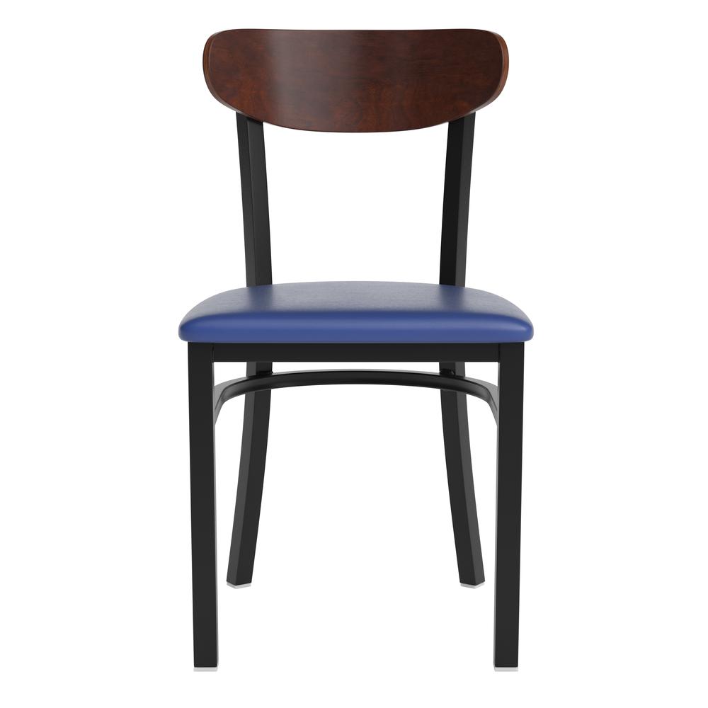 Dining Chair, Wooden Boomerang Back, and Blue Vinyl Seat. Picture 10