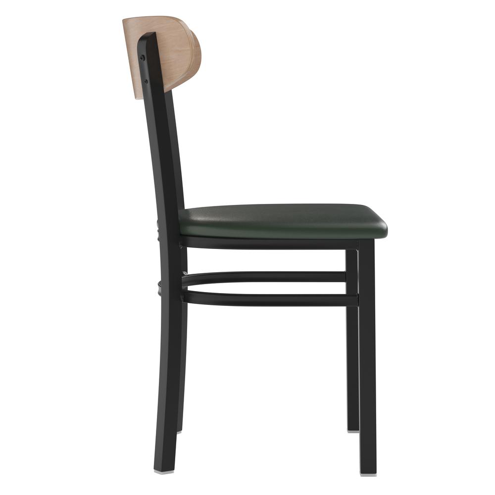 Dining Chair, Natural Birch Finish Wooden Boomerang Back, and Green Vinyl Seat. Picture 9