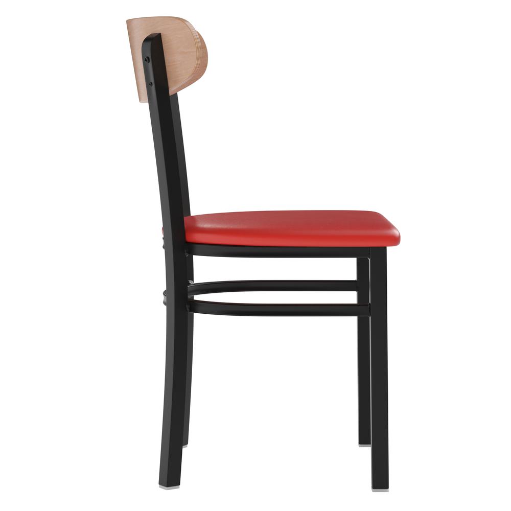 Dining Chair, Natural Birch Finish Wooden Boomerang Back, and Red Vinyl Seat. Picture 9