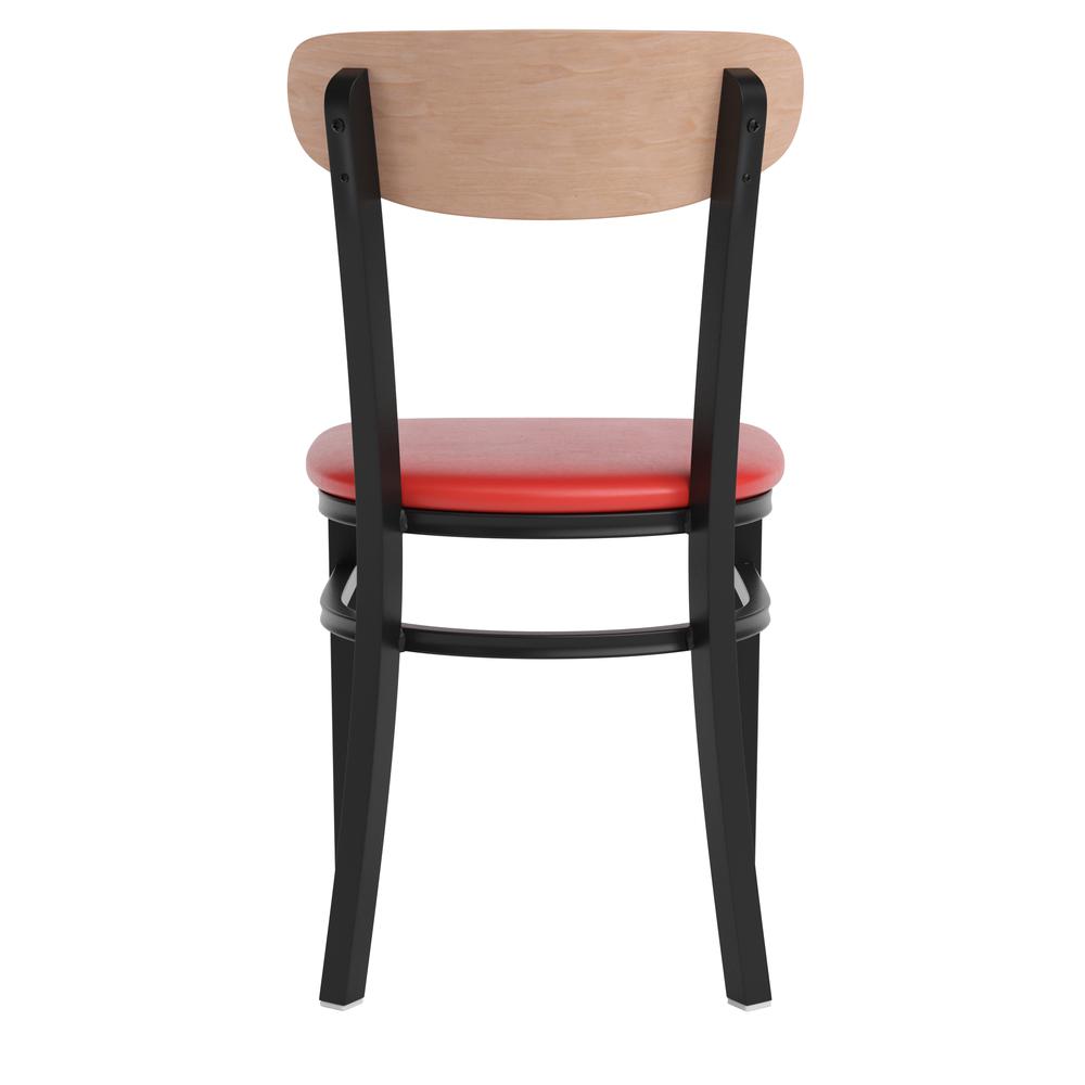Dining Chair, Natural Birch Finish Wooden Boomerang Back, and Red Vinyl Seat. Picture 8