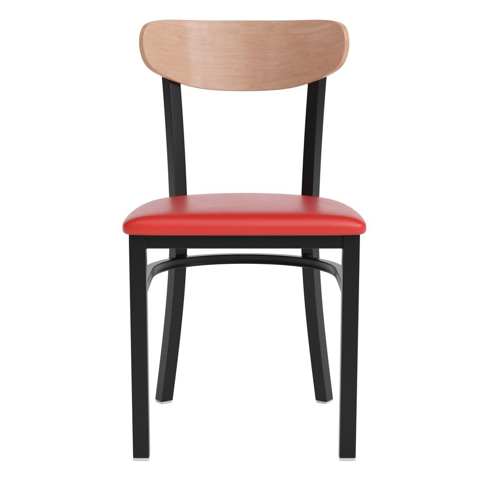 Dining Chair, Natural Birch Finish Wooden Boomerang Back, and Red Vinyl Seat. Picture 10