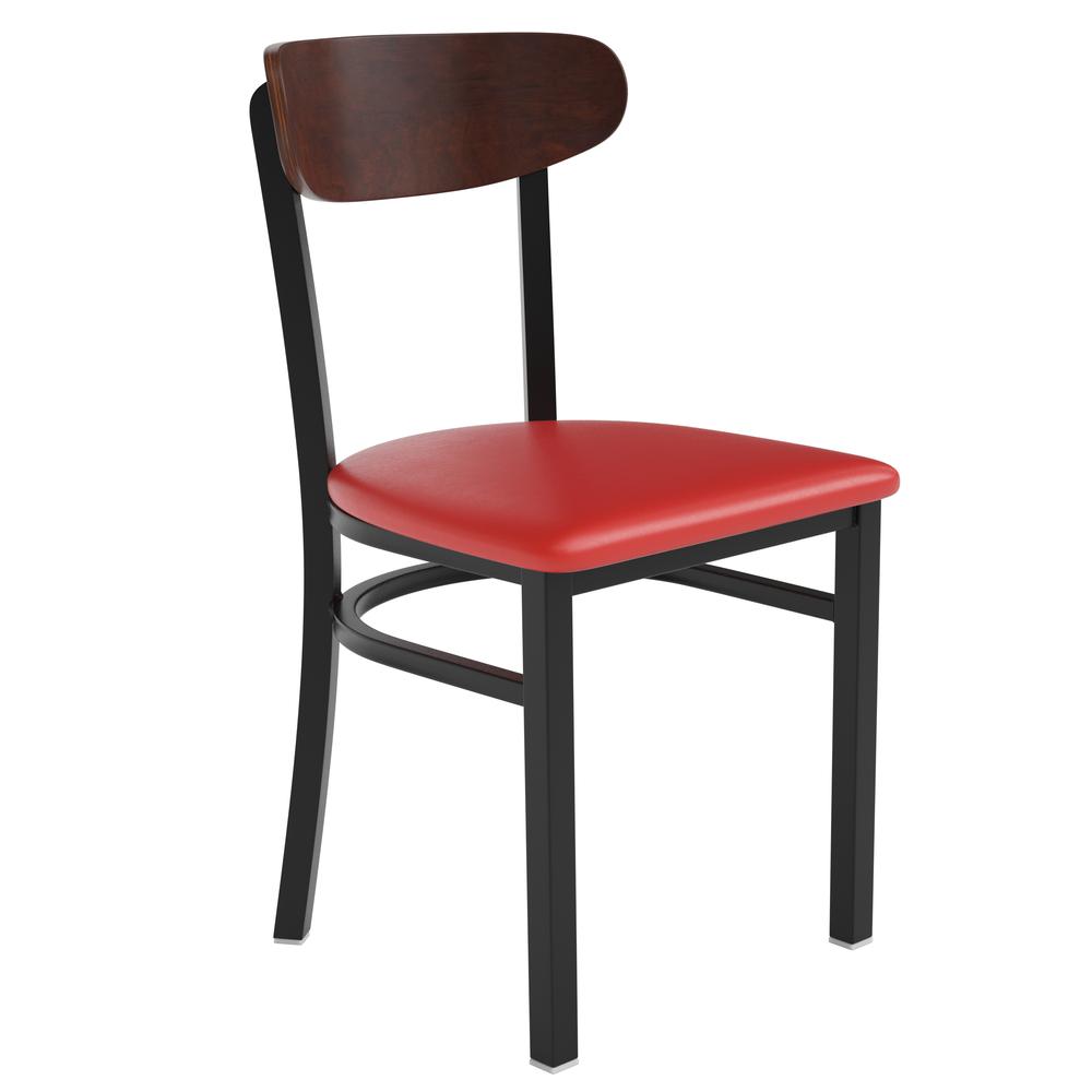 Dining Chair, Wooden Boomerang Back, and Red Vinyl Seat. Picture 1