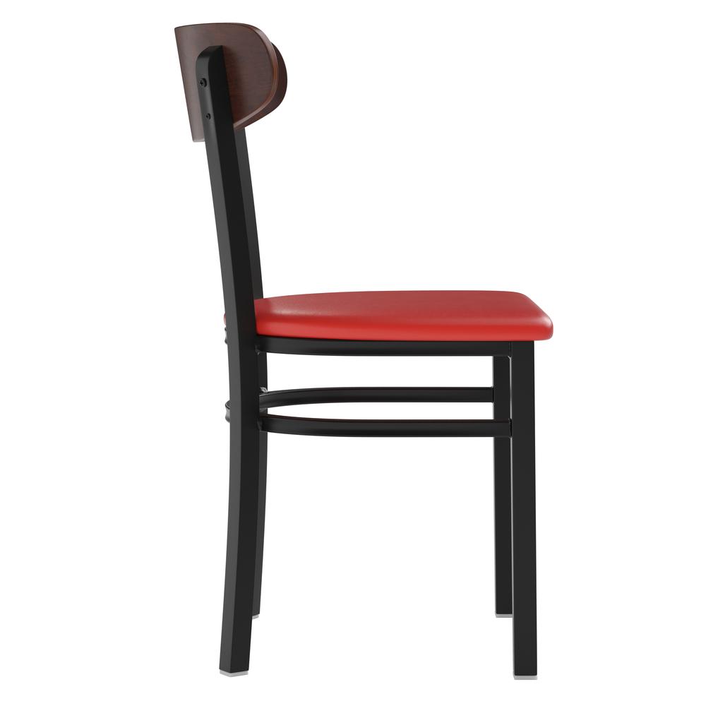 Dining Chair, Wooden Boomerang Back, and Red Vinyl Seat. Picture 9