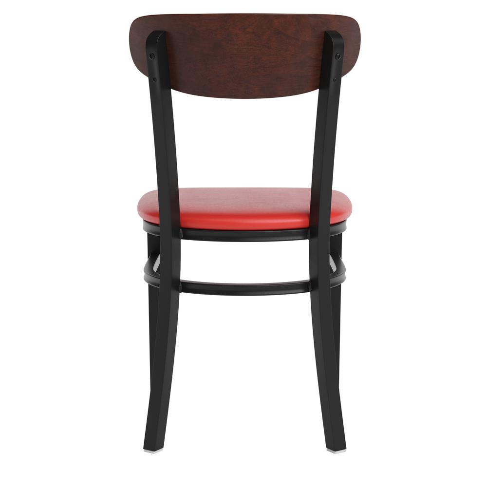 Dining Chair, Wooden Boomerang Back, and Red Vinyl Seat. Picture 8