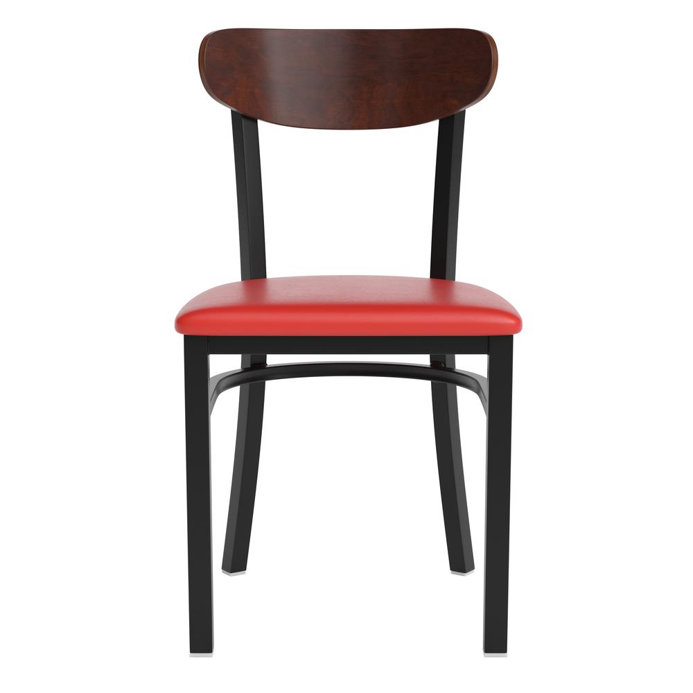 Dining Chair, Wooden Boomerang Back, and Red Vinyl Seat. Picture 10