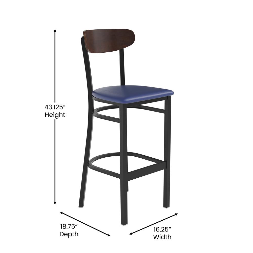 Commercial Bar Stool with Vinyl Upholstered Seat and Wood Boomerang Back. Picture 8