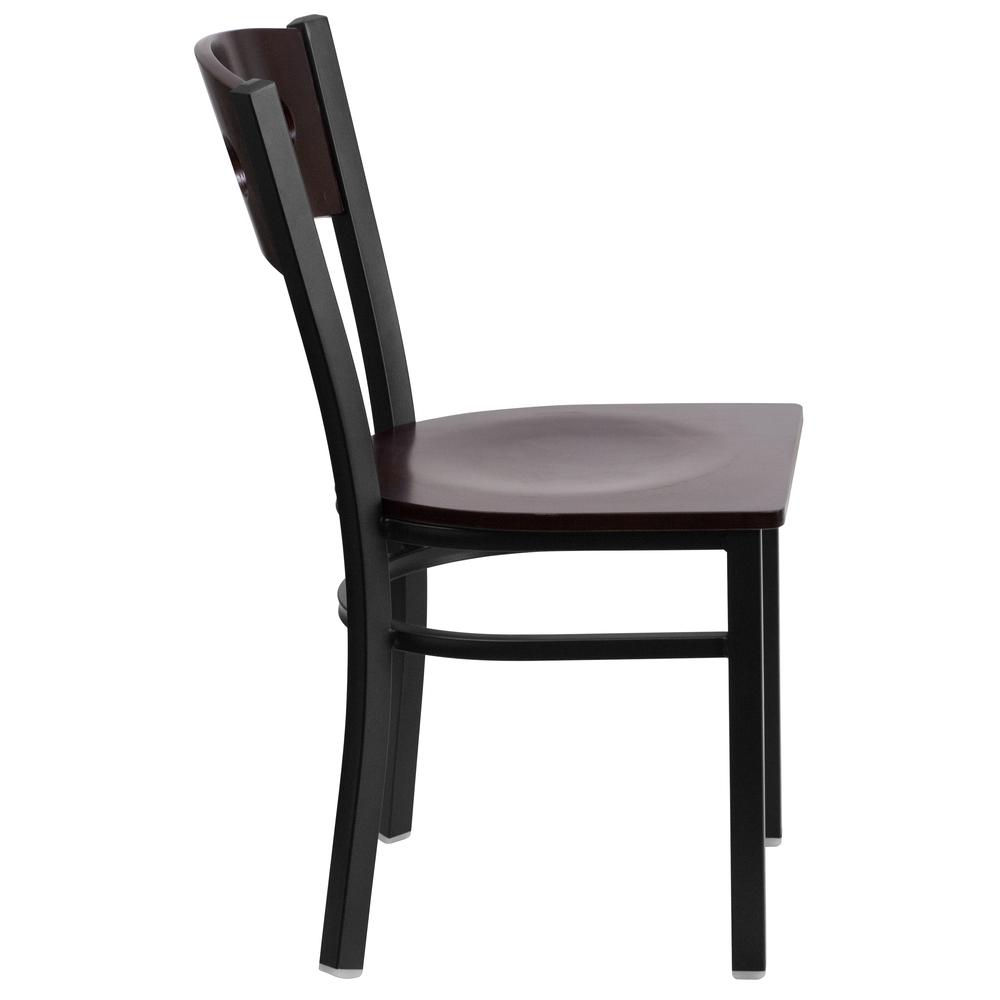 HERCULES Series Black 3 Circle Back Metal Restaurant Chair - Walnut Wood Back & Seat. Picture 2