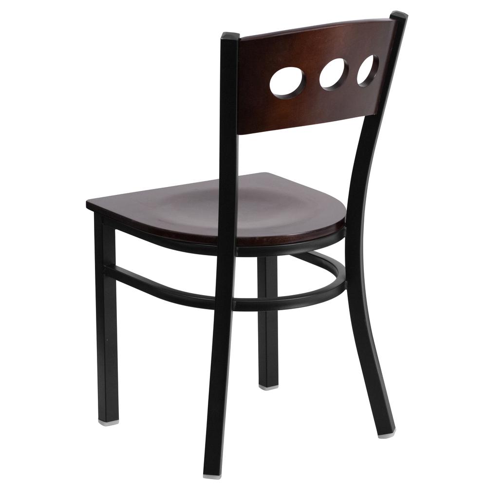 HERCULES Series Black 3 Circle Back Metal Restaurant Chair - Walnut Wood Back & Seat. Picture 3