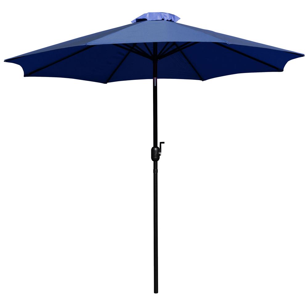 5 Piece Patio Table Set with 2 Stackable Chairs, 35" Table, Navy Umbrella, Base. Picture 15
