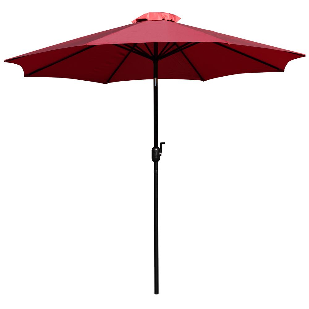 5 Piece Patio Table Set with 2 Stackable Chairs, 35" Table, Red Umbrella, Base. Picture 15