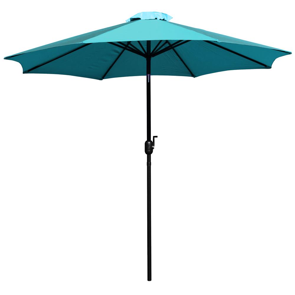 5 Piece Patio Set-2 Stacking Chairs, 35" Table, Teal Umbrella, Base. Picture 15
