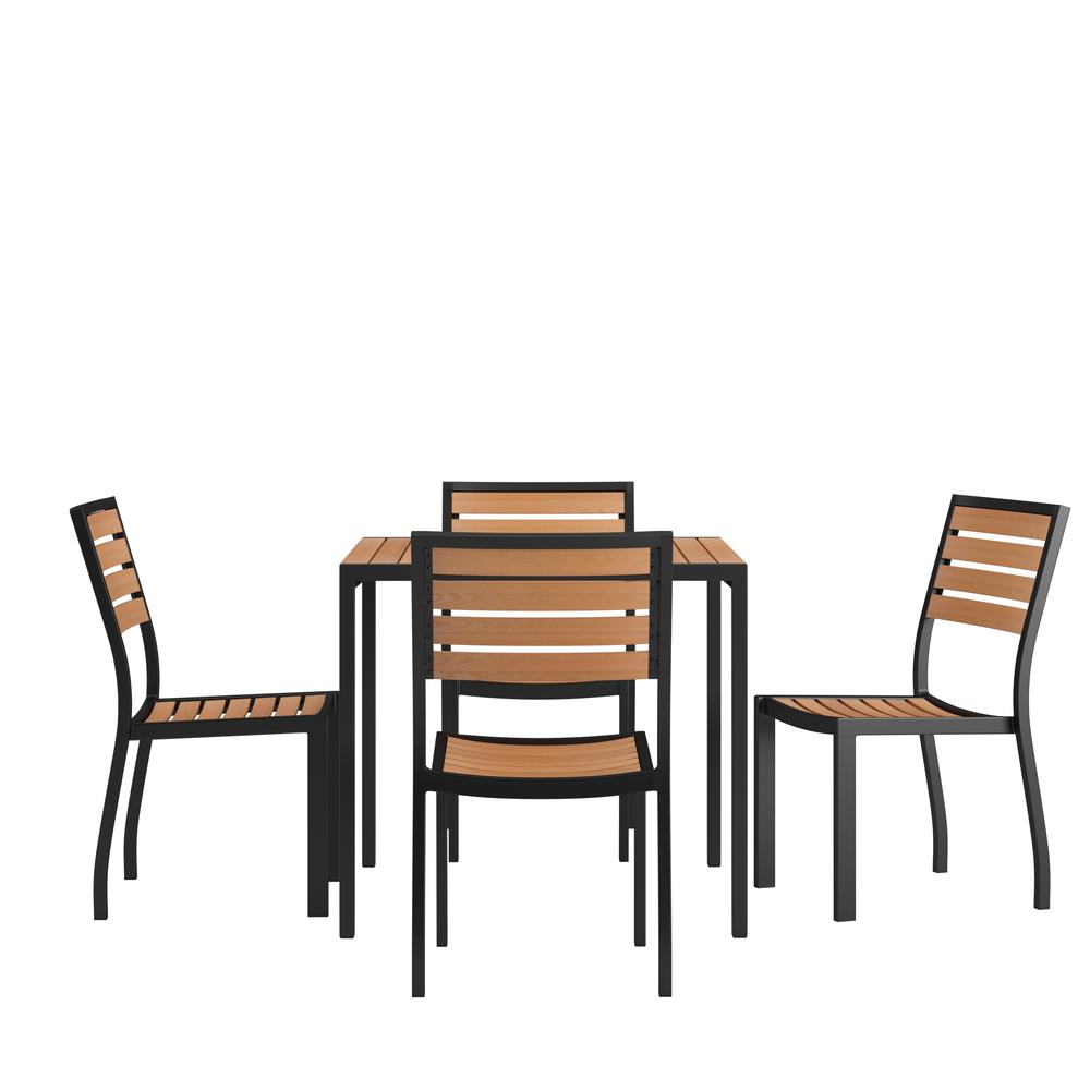 5 Piece Patio Table Set - Poly Slats - 35" Table with 4 Stackable Chairs. Picture 1