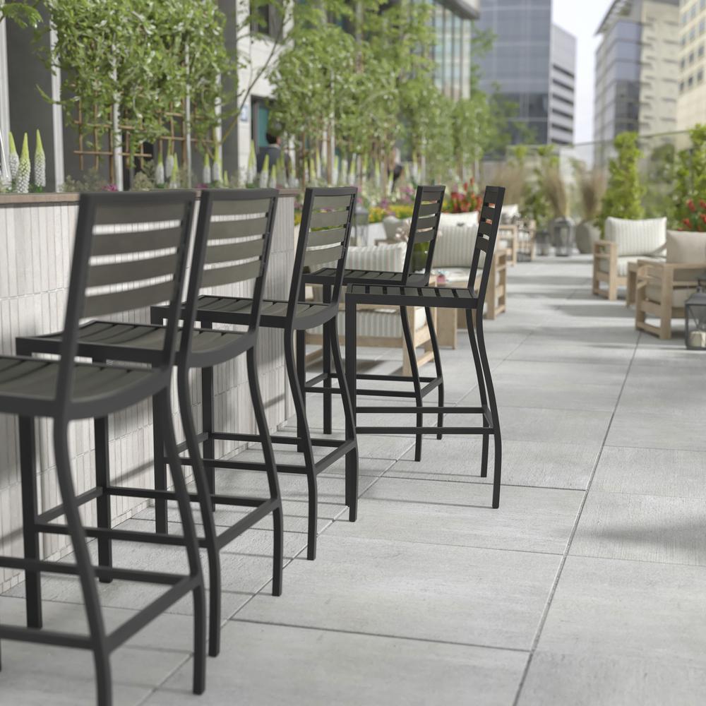 Contemporary All-Weather Patio Bar Stool with Arms. Picture 9