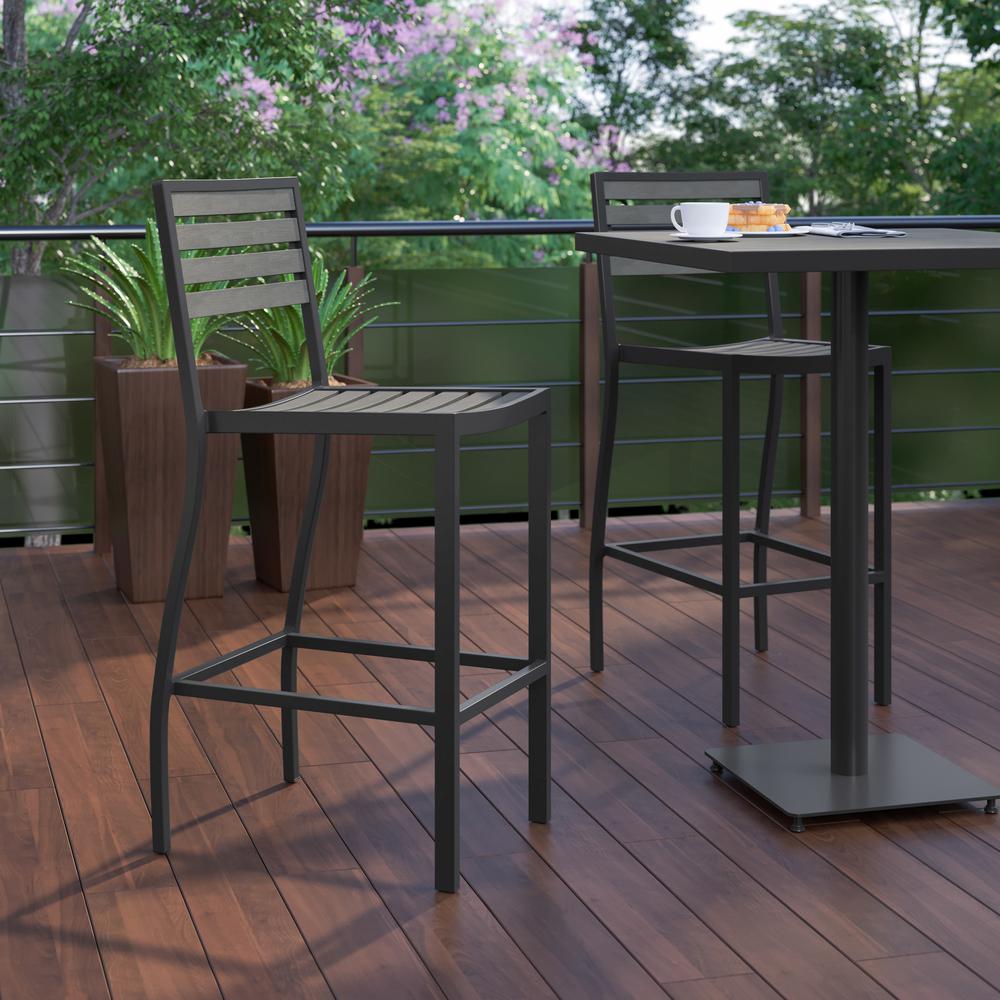 Contemporary All-Weather Patio Bar Stool with Arms. Picture 4