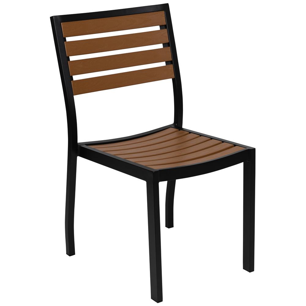 Outdoor Stackable Side Chair with Faux Teak Poly Slats. Picture 2