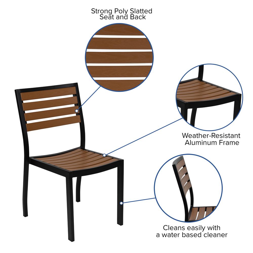 Outdoor Stackable Side Chair with Faux Teak Poly Slats. Picture 4