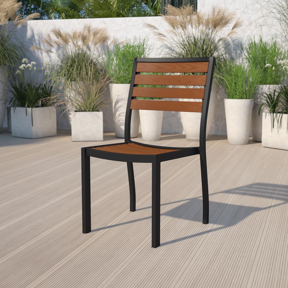 Outdoor Stackable Side Chair with Faux Teak Poly Slats. Picture 1