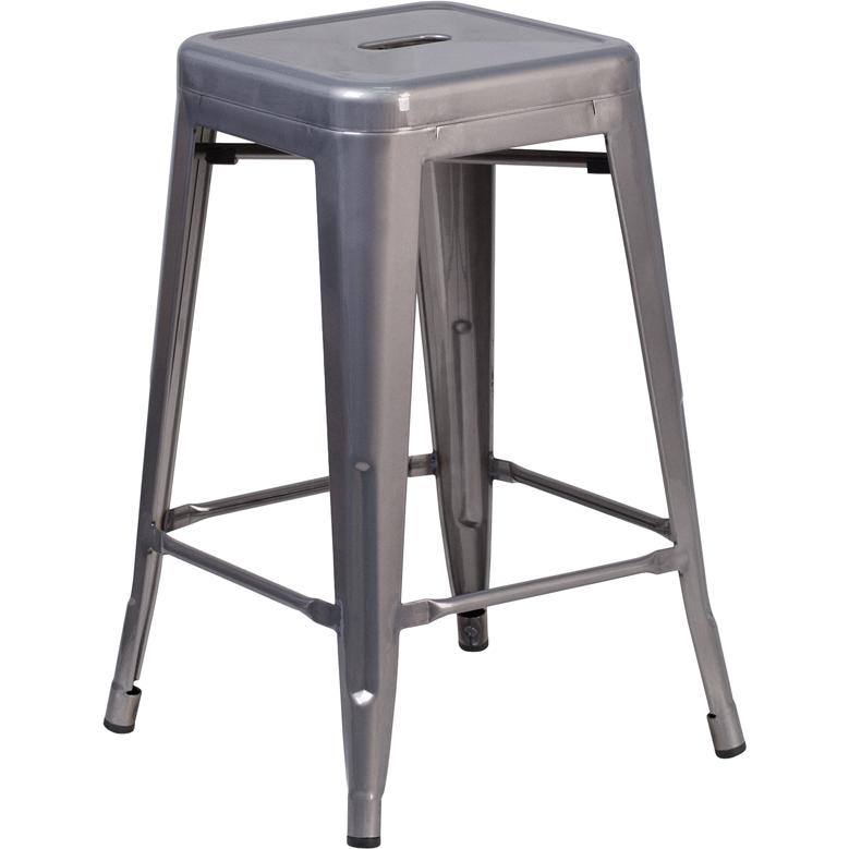 24'' High Backless Clear Coated Metal Indoor Counter Height Stool with Seat. Picture 2