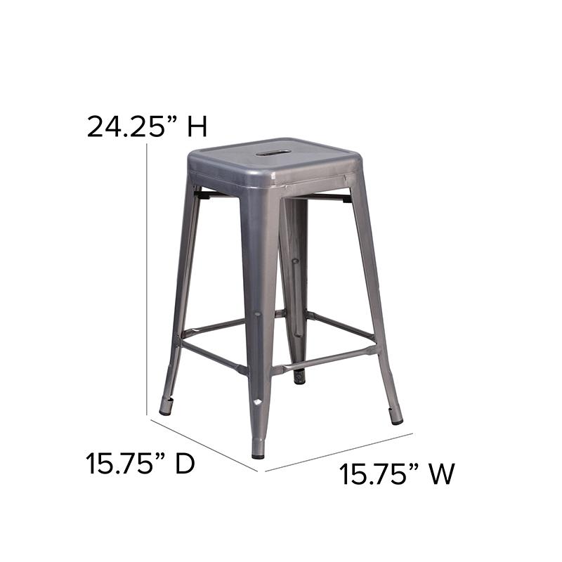 24'' High Backless Clear Coated Metal Indoor Counter Height Stool with Seat. Picture 5