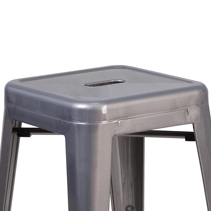 24'' High Backless Clear Coated Metal Indoor Counter Height Stool with Seat. Picture 6