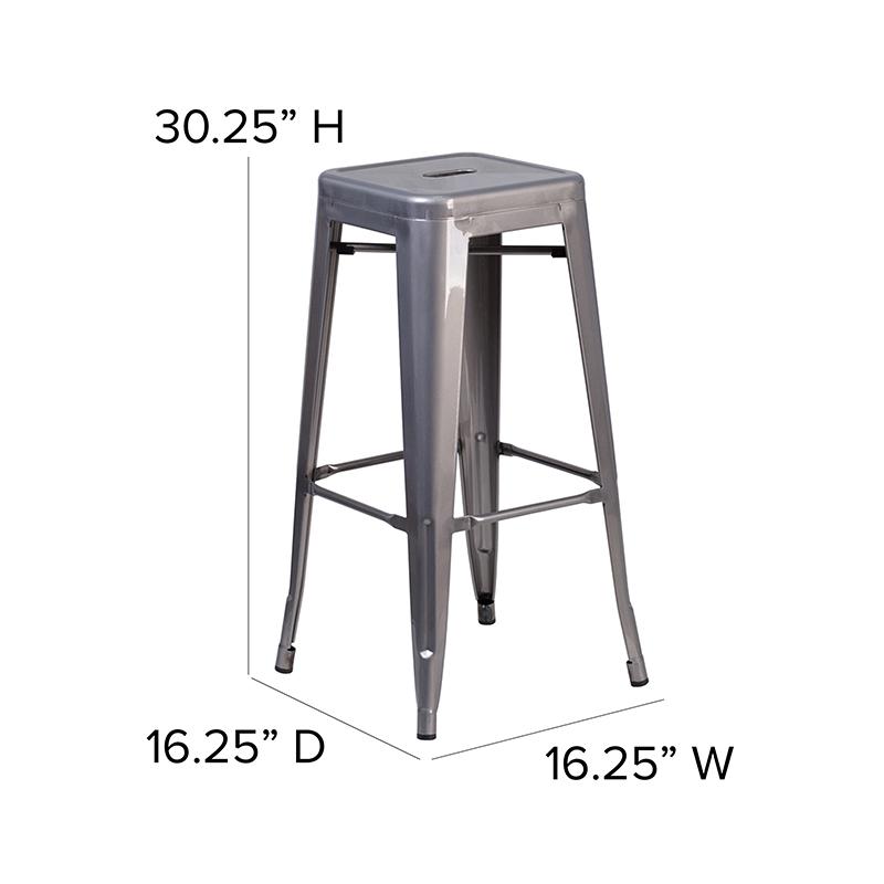 30'' High Backless Clear Coated Metal Indoor Barstool with Square Seat. Picture 5