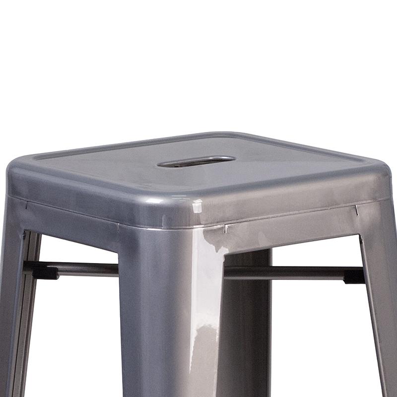 30'' High Backless Clear Coated Metal Indoor Barstool with Square Seat. Picture 6