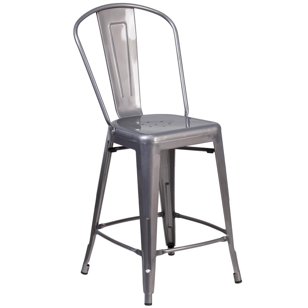 24'' High Clear Coated Indoor Counter Height Stool with Back. The main picture.