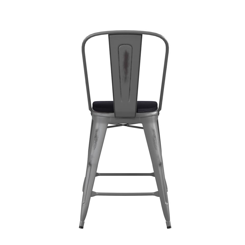 Lincoln 24'' High Clear Coated Indoor Counter Height Stool with Back and Black Poly Resin Wood Seat. Picture 9