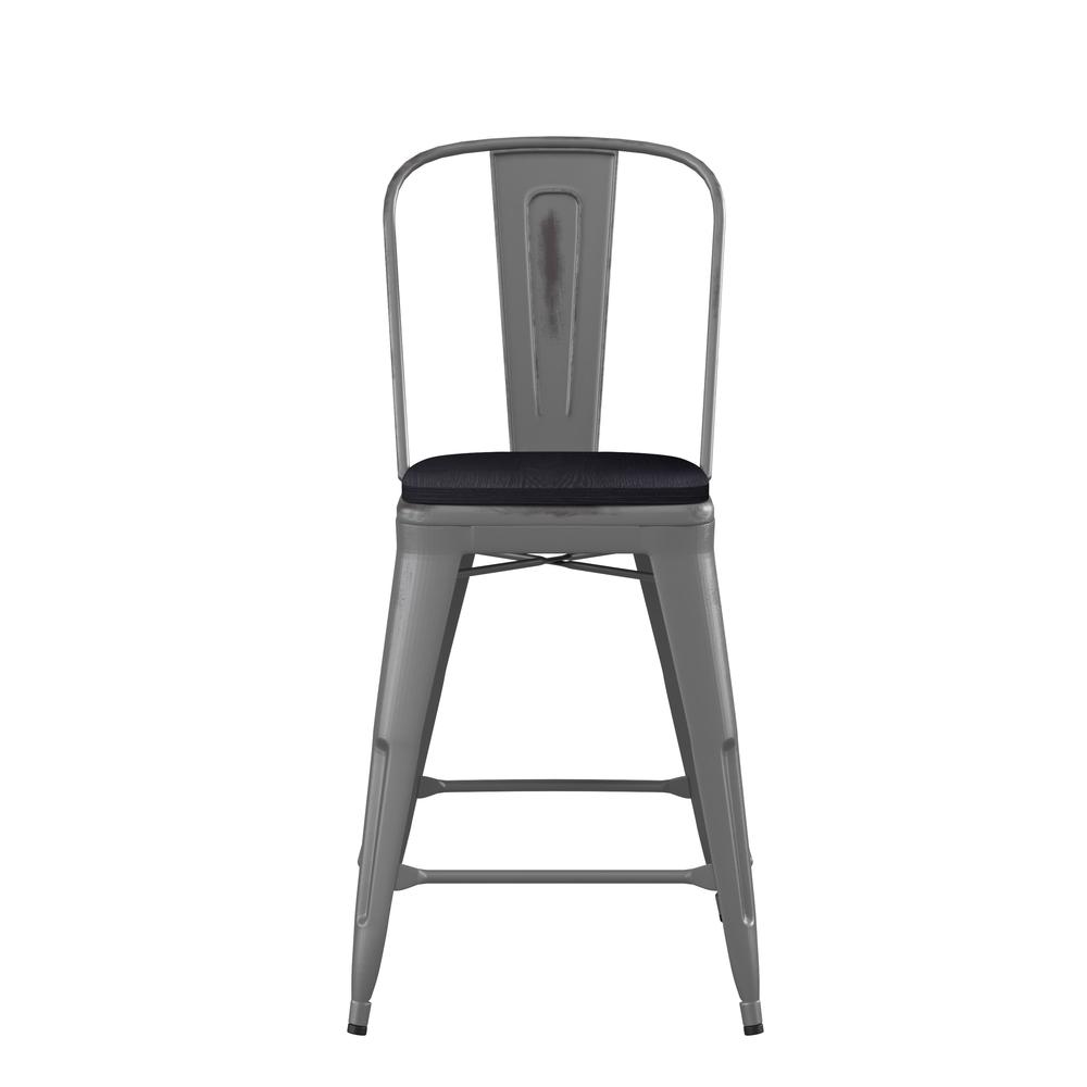 Lincoln 24'' High Clear Coated Indoor Counter Height Stool with Back and Black Poly Resin Wood Seat. Picture 11