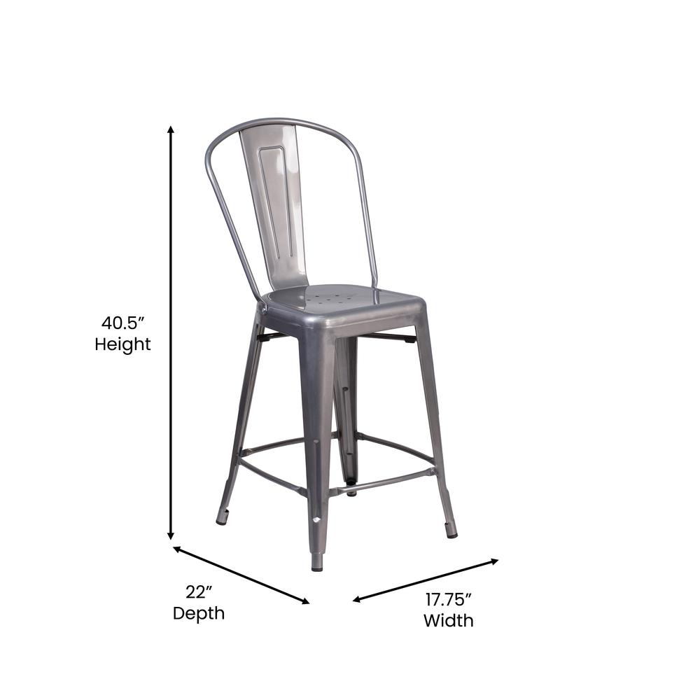 24'' High Clear Coated Indoor Counter Height Stool and Gray Poly Resin Wood Seat. Picture 5
