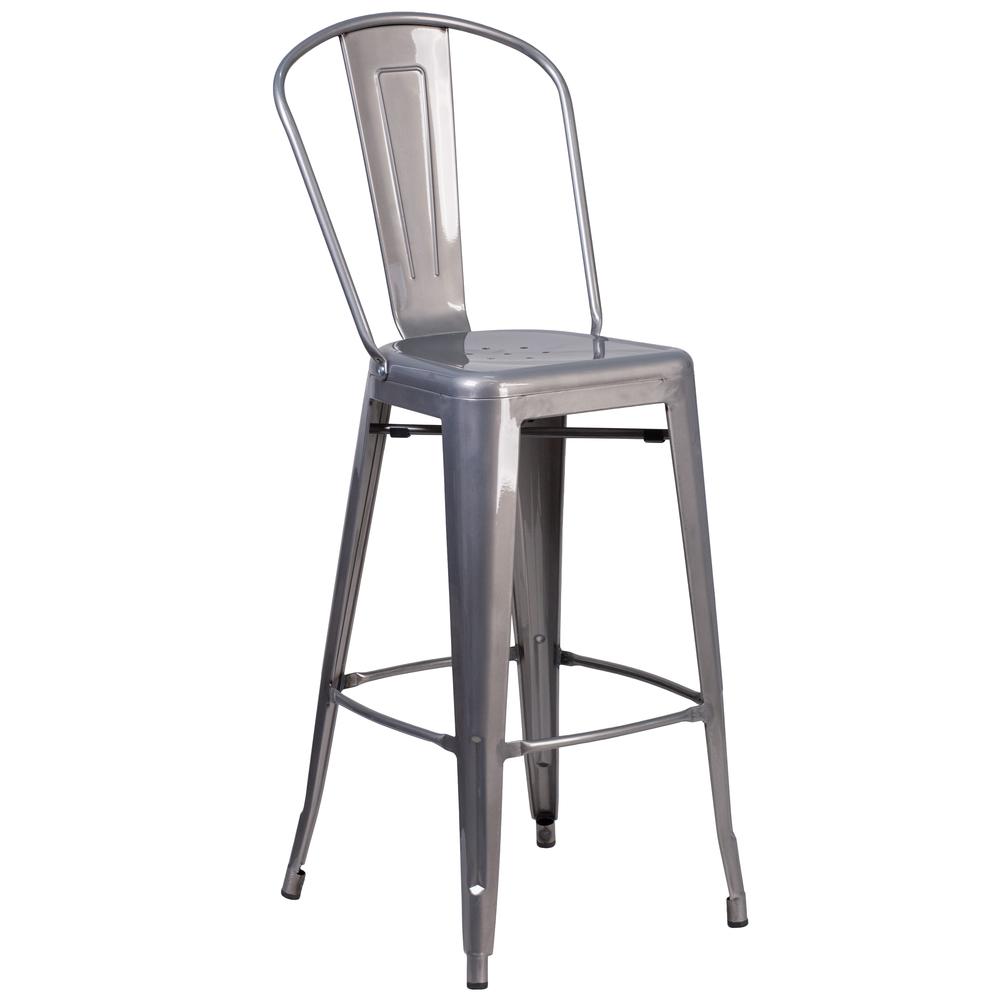 30'' High Clear Coated Indoor Barstool with Back. Picture 1