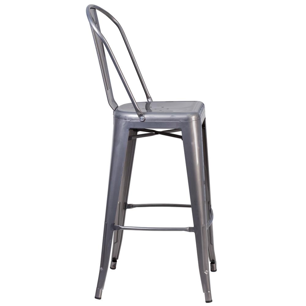 30'' High Clear Coated Indoor Barstool with Back. Picture 2