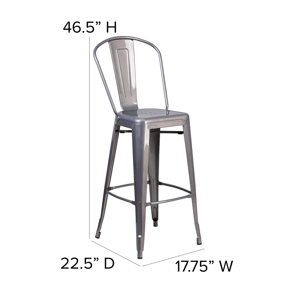 30'' High Clear Coated Indoor Barstool with Back and Black Poly Resin Wood Seat. Picture 5