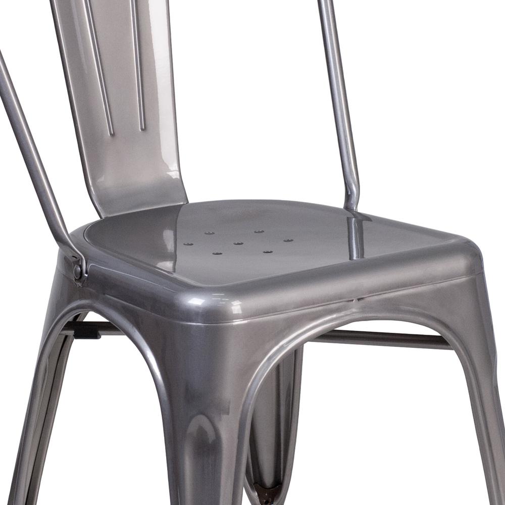 Clear Coated Metal Indoor Stackable Chair. Picture 6